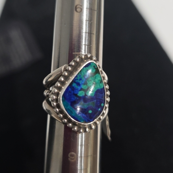 Sterling Silver Navajo Cuff Bracelet & Ring Set Signed Azurite Stones - Picture 11 of 16